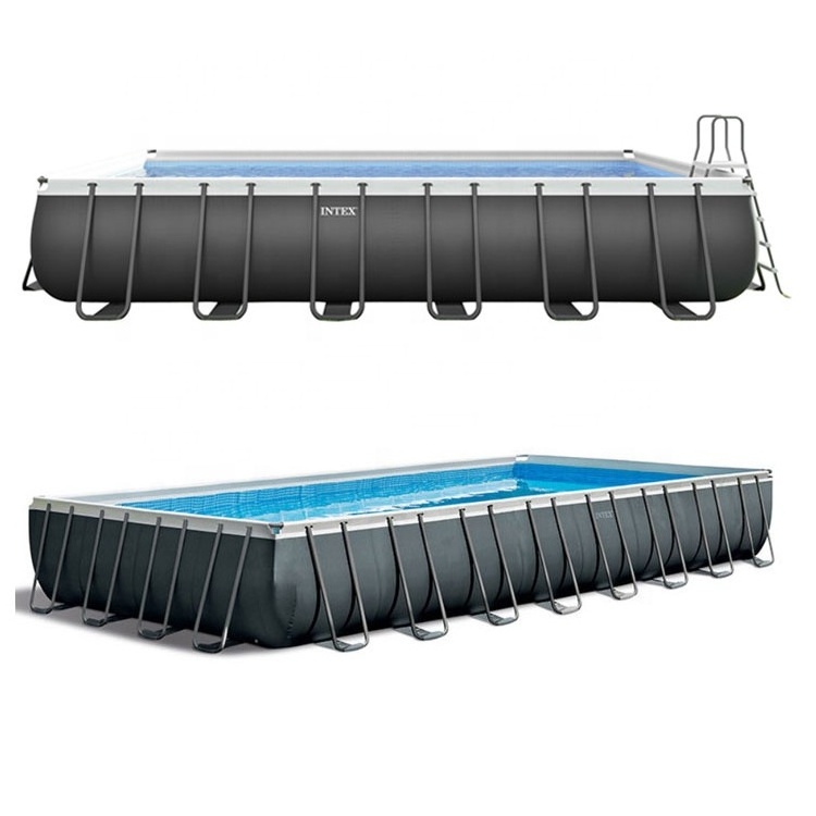 Intex 26364 folding with ladder pump outdoor water sports metal steel rectangle square frame above ground swimming pool