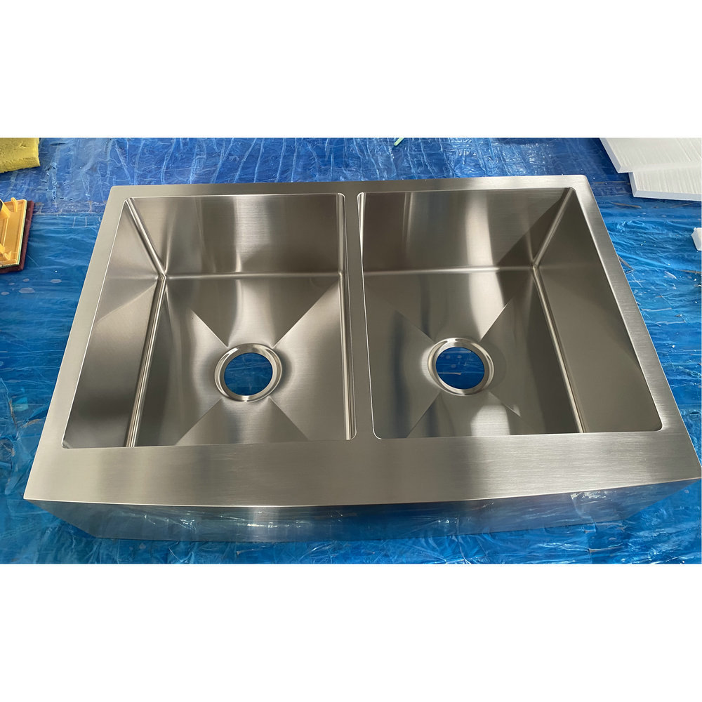 Stainless steel handmade farmhouse sink apron front kitchen sink with equal dual bowls