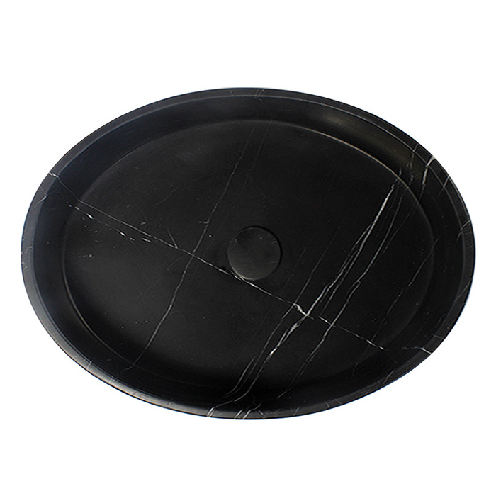 Black Round Natural Stone Vessel Bathroom Sinks Art Hand Wash Basins Sinks Above Counter Installation