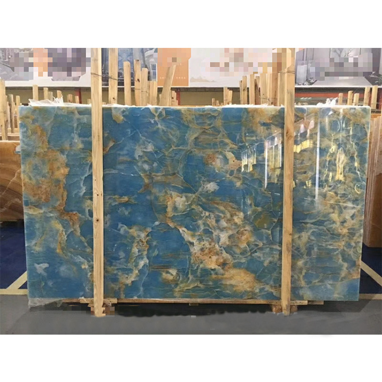 Good Quality Polished Gold Blue Onyx Marble Slab