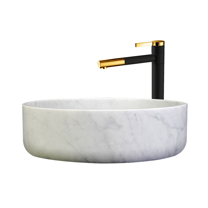 Black Round Natural Stone Vessel Bathroom Sinks Art Hand Wash Basins Sinks Above Counter Installation