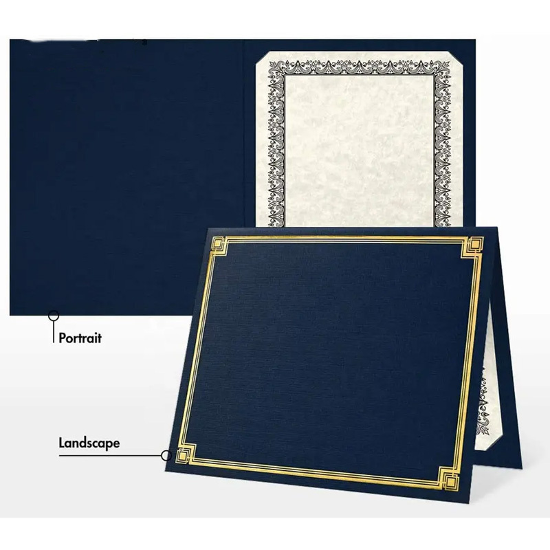 Custom Diploma Cover Folder Nautical Blue with Gold Foil Size 9 1/2 x 12 Paper Certificate Holders Document File Fold