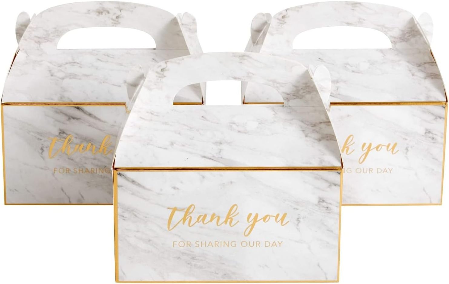 Custom White Party Favor Gable Boxes custom made gift boxes gold foil Thank You Gift paper box with handle