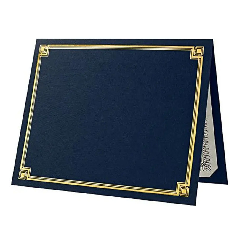 Custom Diploma Cover Folder Nautical Blue with Gold Foil Size 9 1/2 x 12 Paper Certificate Holders Document File Fold