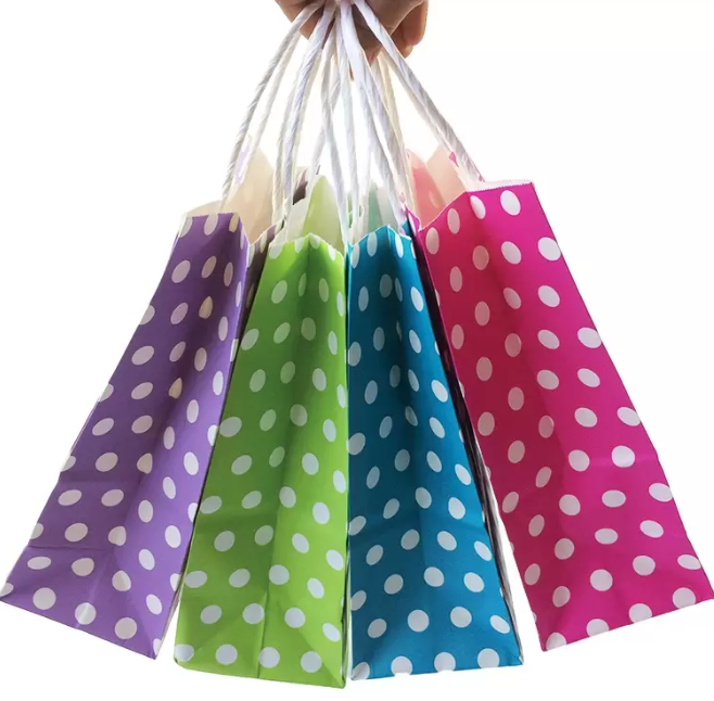 Custom Fashionable polka dot christmas drawstring  candy tree storage gift  bag wine kraft paper bag for christmas