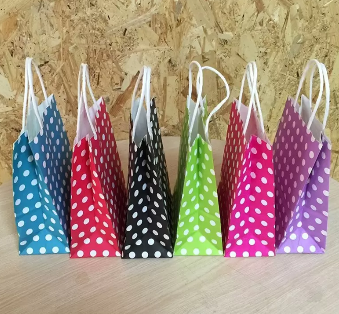 Custom Fashionable polka dot christmas drawstring  candy tree storage gift  bag wine kraft paper bag for christmas