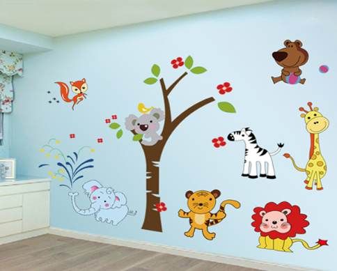 Good quality 3D removable kids room animals wall sticker