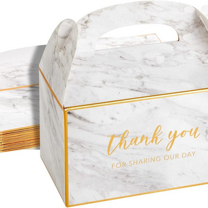 Custom White Party Favor Gable Boxes custom made gift boxes gold foil Thank You Gift paper box with handle