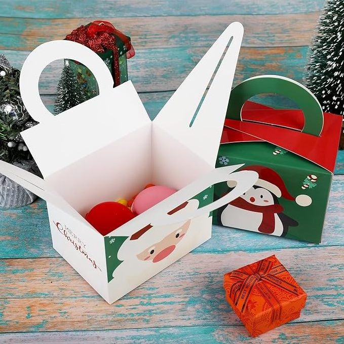 Custom Favors Christmas Gift Boxes Candy Treat Box Foldable Paper Box for Christmas Decoration Birthday Party