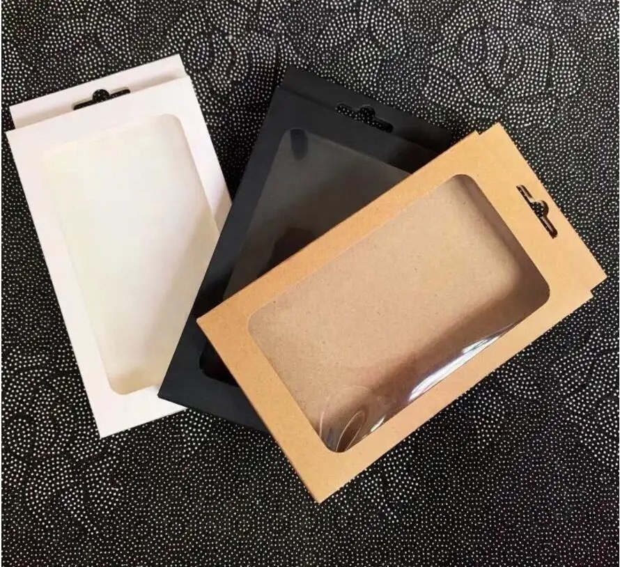 Custom Hanging Kraft Paper Box Packaging White Cardboard Phone Case Hanging Box Packaging With Clear Window