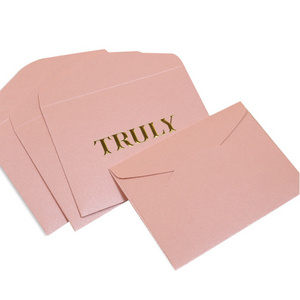 Custom C4 paper envelope packaging 3D embossed hot stamp gold foil logo pink envelope