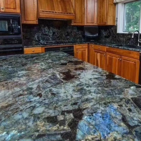 Kitchen Countertop Sinks Bue Labradorite Granite Natural Graphic Design Customized Blue Modern Apartment Granite Stones CN;FUJ