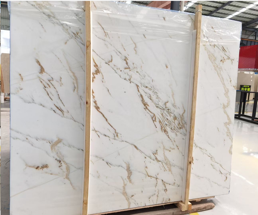 China calacatta gold marble slab with pure white surface soft veins round marble slab table top