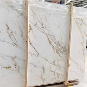 China calacatta gold marble slab with pure white surface soft veins round marble slab table top