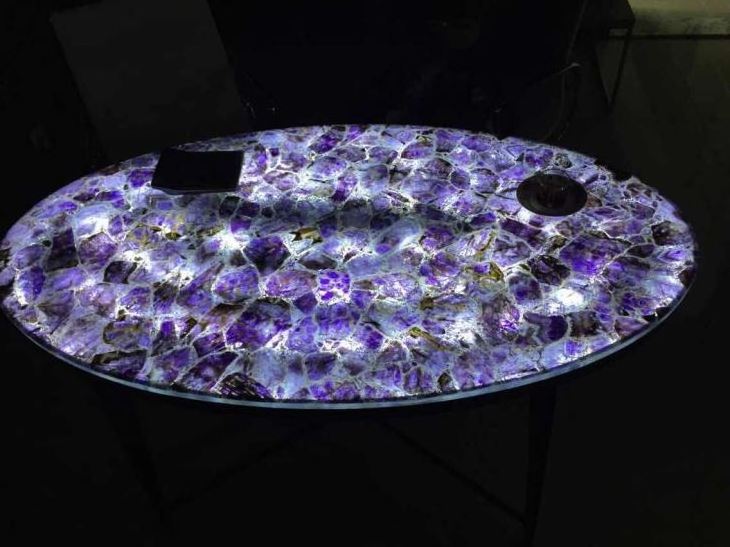 Amethyst crystal gemstone slab tile countertop table backlit for sale