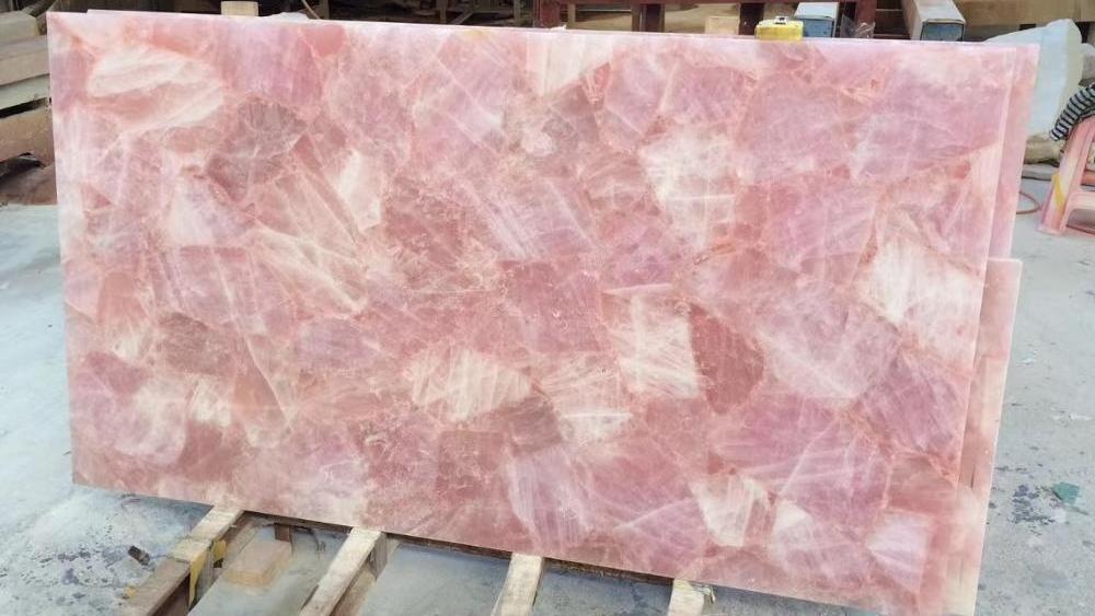 China rose quartz polished slab gemstone backlit coffee table top price