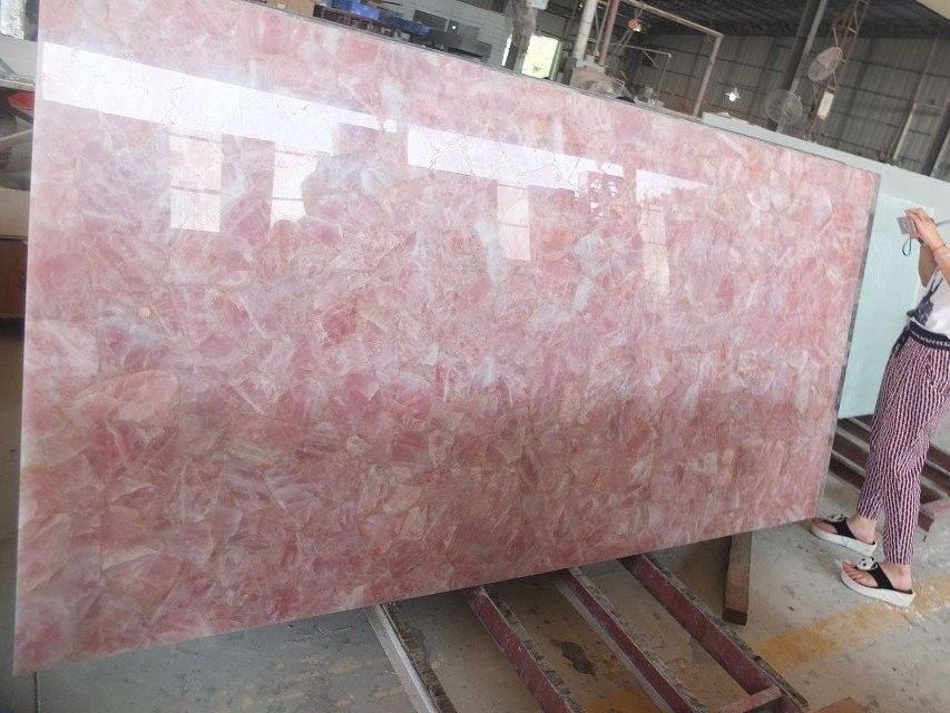 Rose natural gemstone quartz slab for table top price