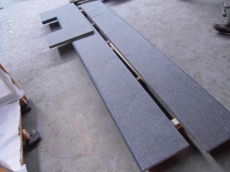 Hainan basalt stone prices basalt stair step flamed black granite tile granite stair tread