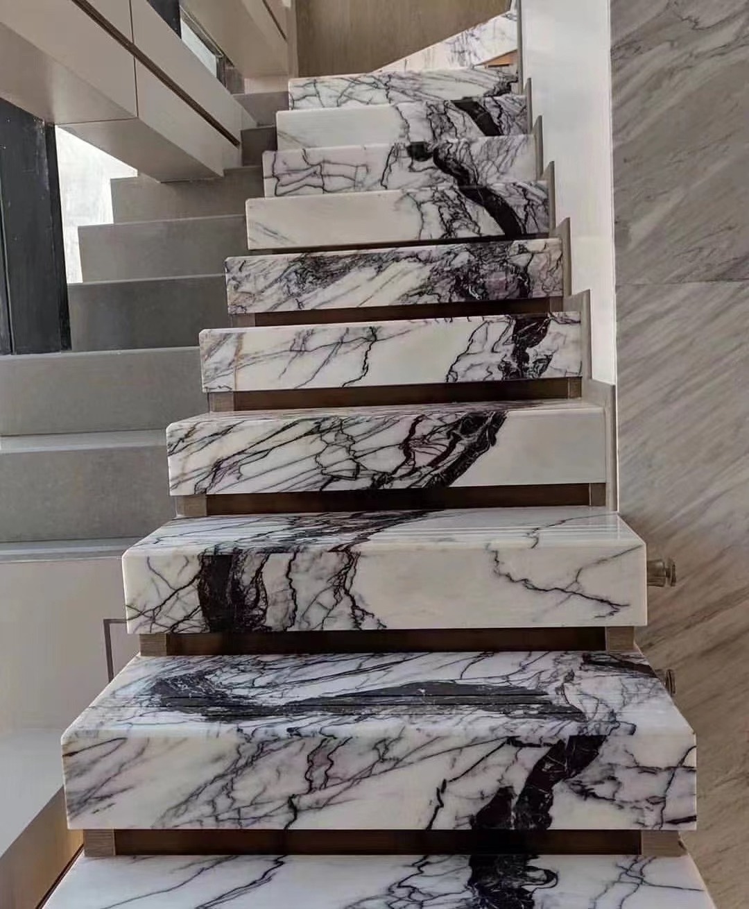 Natural marble stair treads milas lilac white marble price villa stone stair home floor design marble centre tables