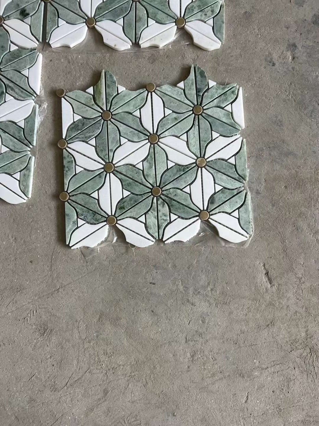 White Grey Green Marble flower designs bathroom mosaic tiles for wall and floor