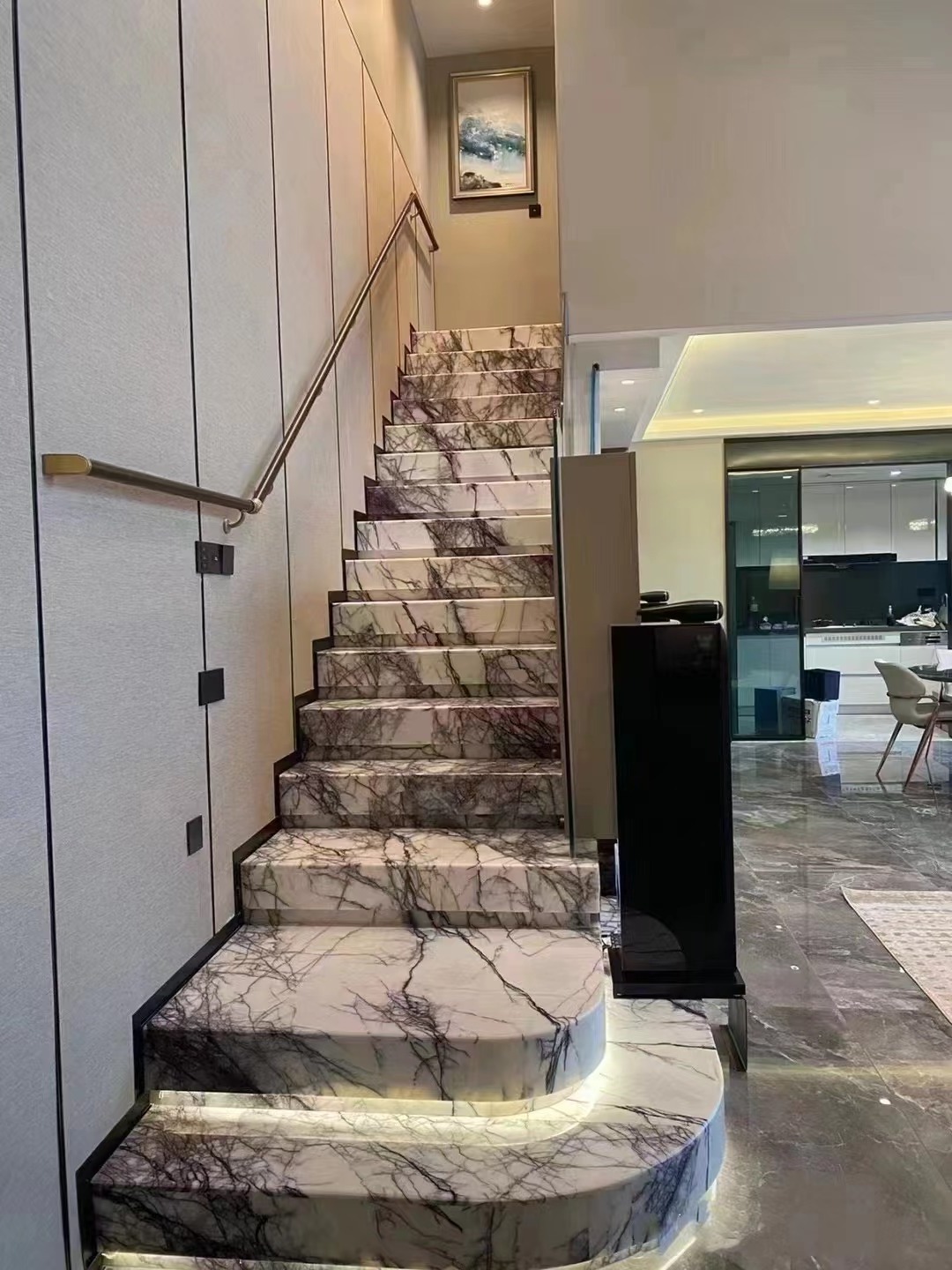 Natural marble stair treads milas lilac white marble price villa stone stair home floor design marble centre tables