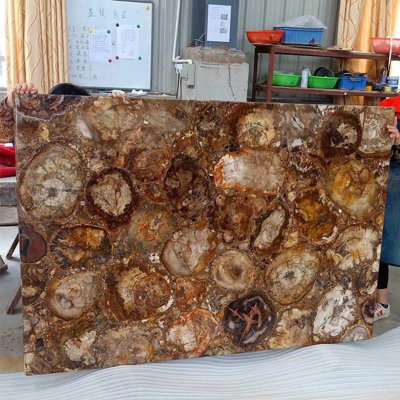 Brown fossil stone petrified wood semiprecious stones slab table price