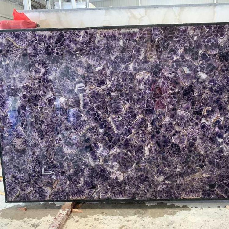 Amethyst crystal gemstone slab tile countertop table backlit for sale