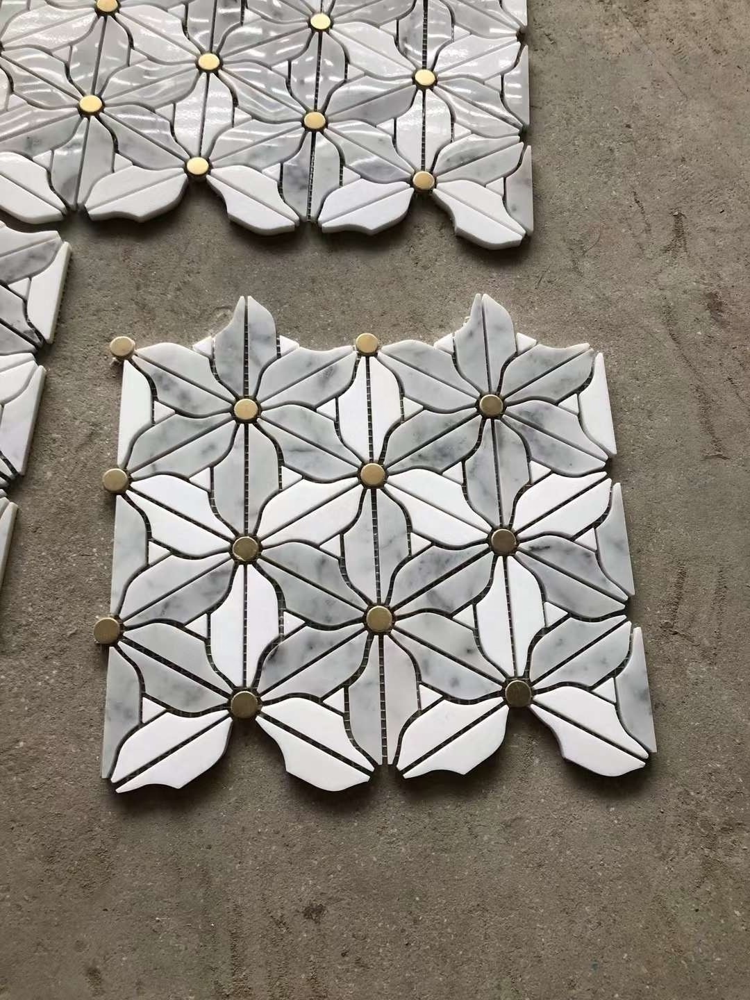 White Grey Green Marble flower designs bathroom mosaic tiles for wall and floor