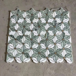 White Grey Green Marble flower designs bathroom mosaic tiles for wall and floor