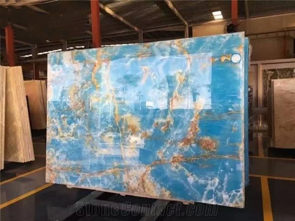 Highly polished Bolivia Blue onyx marble price,blue marble tiles slabs for wall decoration