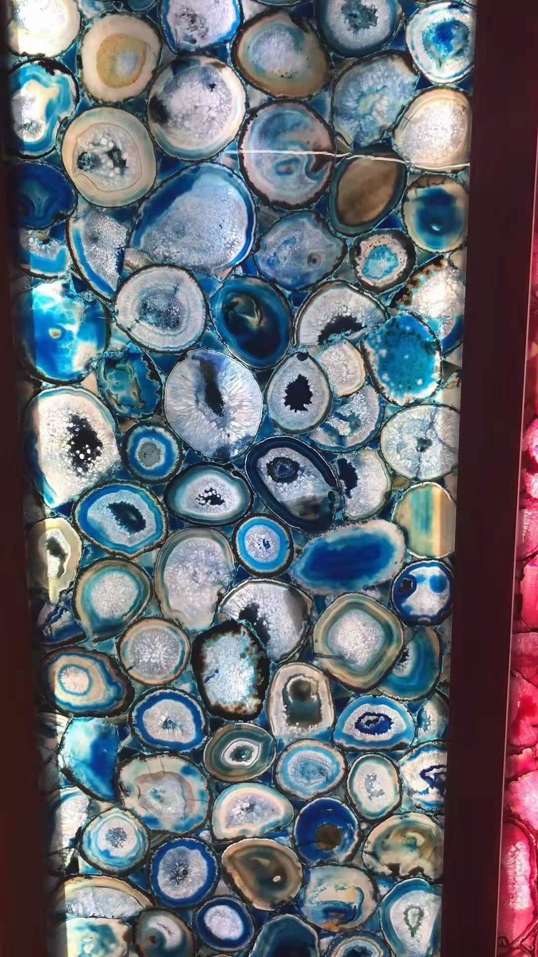 Colorful agate stone feature wall pink agate high quality semi precious stone blue agate slab slab wall tile for interior wall w