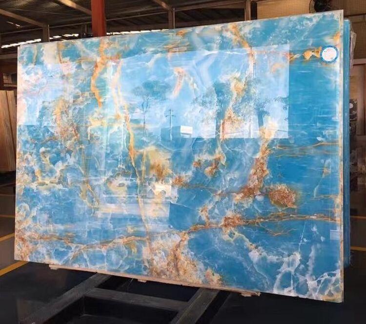 Blue onyx slab for feature wall tiles blue marble countertop polished glazed marble look slab wall tiles