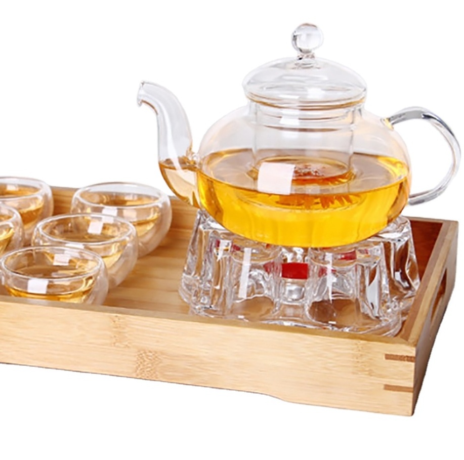 Tea Kettle Infuser with a Candle Warmer 5 Double Wall Cups and a Removable Strainer Stovetop Safe Tea Pot