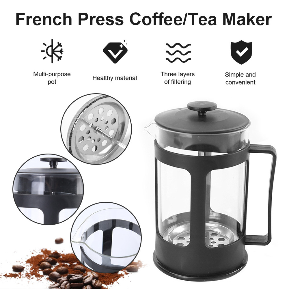 Wholesale custom glass french press cafetiere portable small mini plastic coffee tea maker pot 350ml 600ml 1L for travel camping