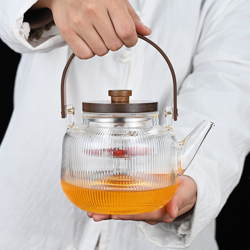 Beam pot stripe boiling teapot Glass teapot retro home filter office stove boiling tea high boronsilicon products