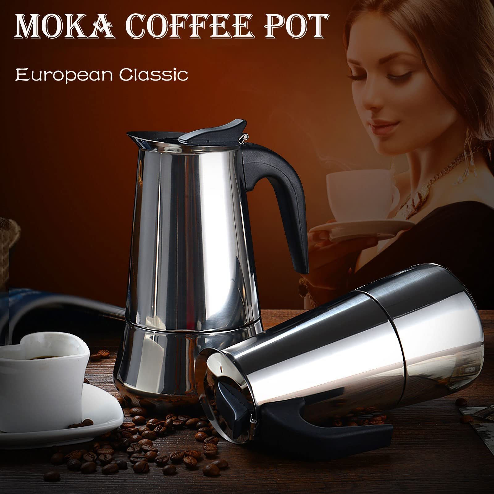 Custom portable stovetop stainless steel moka pot coffee maker 2/4/6/9/12 cup small Italian espresso cafetiere for travel camp