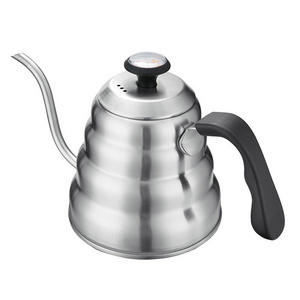 Gooseneck pour over coffee kettle 1L 1.2L small portable stainless steel drip pot with thermometer for water tea hotel camping