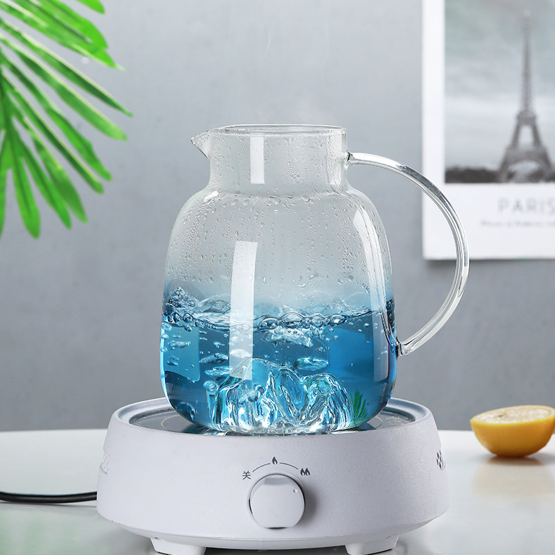 WG-Z007 High borosilicate glass snow mountain cold water pot household juice lemon home tea pot set with stainless steel lid