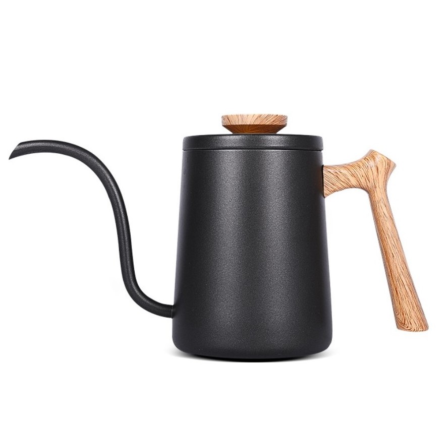 600ml  Stainless Steel Gooseneck Wooden Handle Tea Kettle Drip Over Coffee Kettle