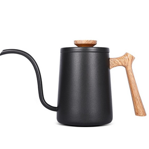 600ml  Stainless Steel Gooseneck Wooden Handle Tea Kettle Drip Over Coffee Kettle