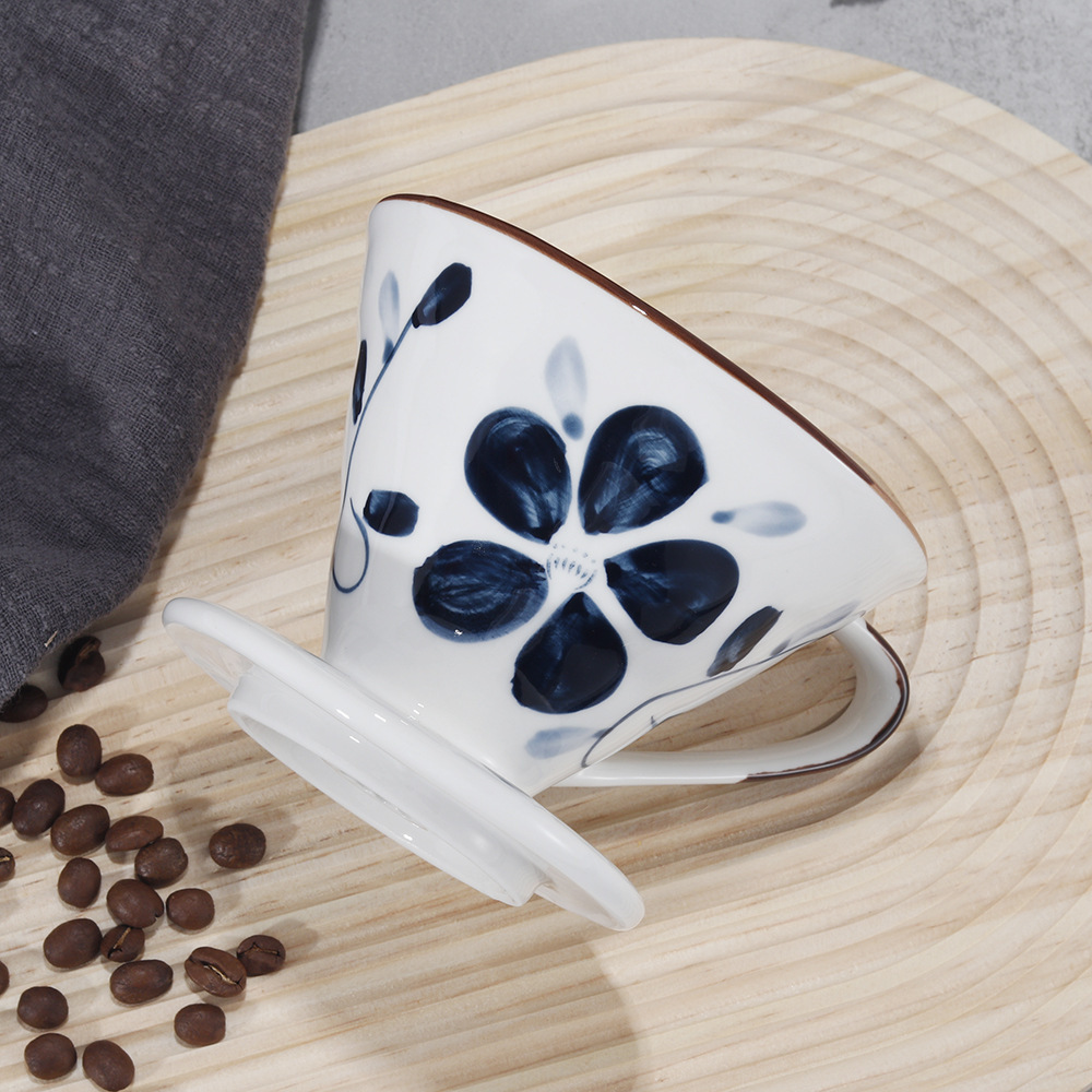 Japanese Style Hand-painted  Cone-shape Ceramic Coffee Dripper Set Pour Over Coffee Filter Cup & Pot for Brewing Coffee