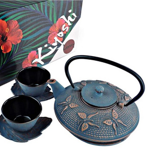 Cast Iron Tea Pot with 2 Tea Cups, 2 Saucers, Loose Leaf Tea Infuser and Teapot Trivet. Ceremonial Matcha Accessories and Iron