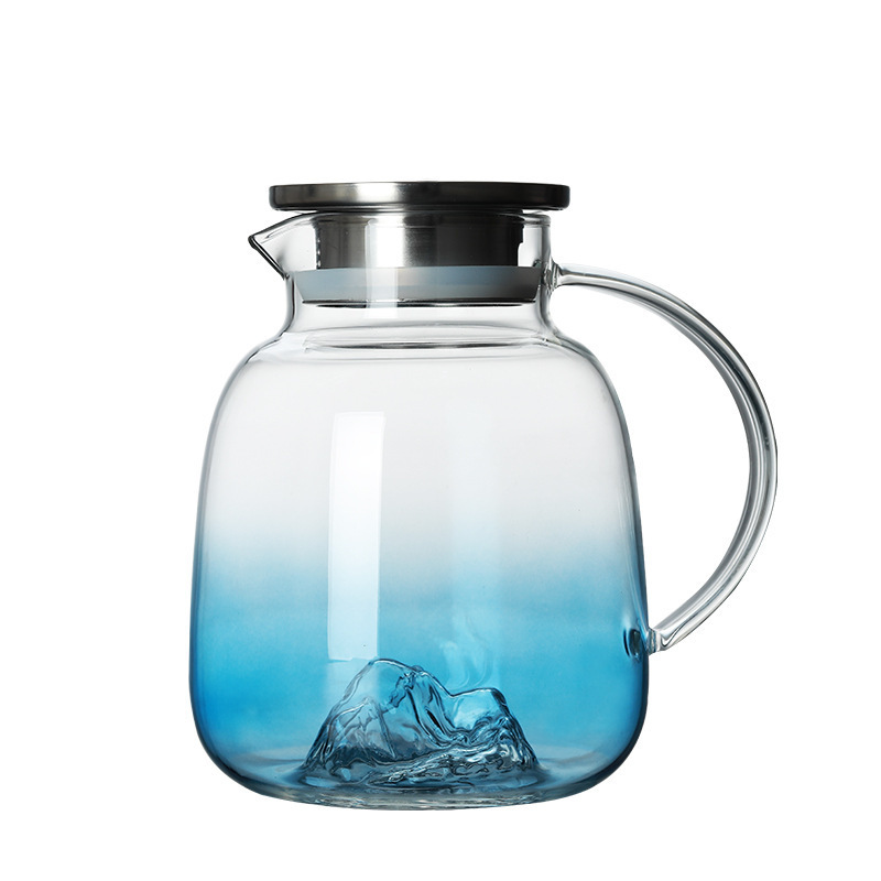 WG-Z007 High borosilicate glass snow mountain cold water pot household juice lemon home tea pot set with stainless steel lid