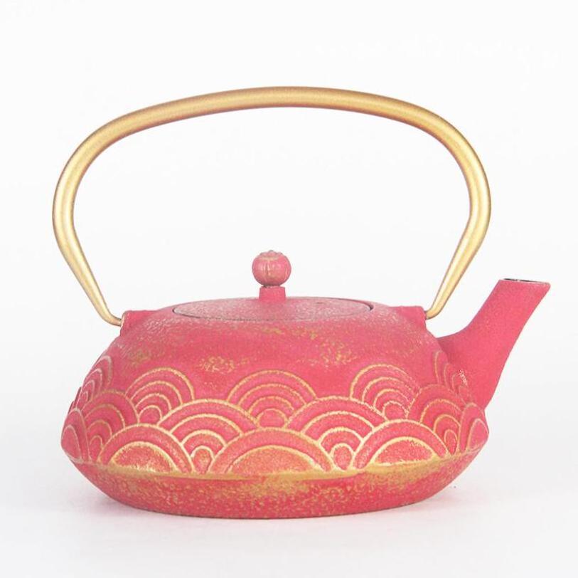 Japanese Cast Iron Teapot With Infuser Filter Gas Stove Kettle 850Ml Metal Red Teapot Lifting Iron Kettle Kung Fu Tea Set