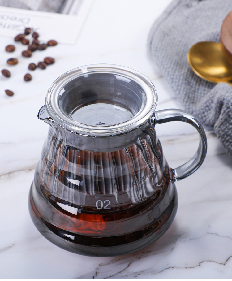 Gray borosilicate glass carafe  pour over coffee maker glass teapot tea maker V shape dripper set coffee server accessories