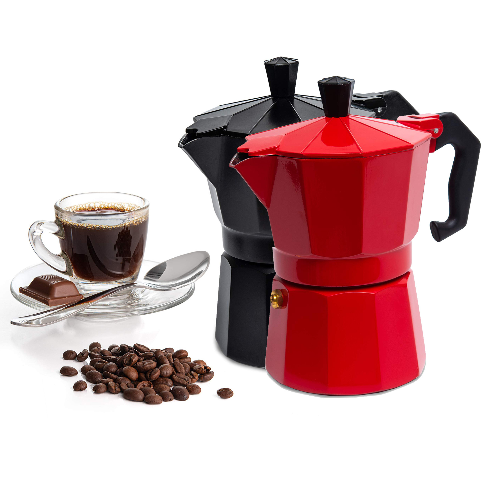 Wholesale Italian aluminum moka pot coffee maker black silver red 1/2/3/6/9/12 cup 50/100/150/300/450/600ml espresso cafetiere