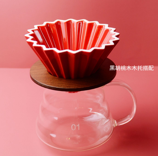 Ceramic coffee origami filter cup filter cup drip hand cup walnut hand coffee set