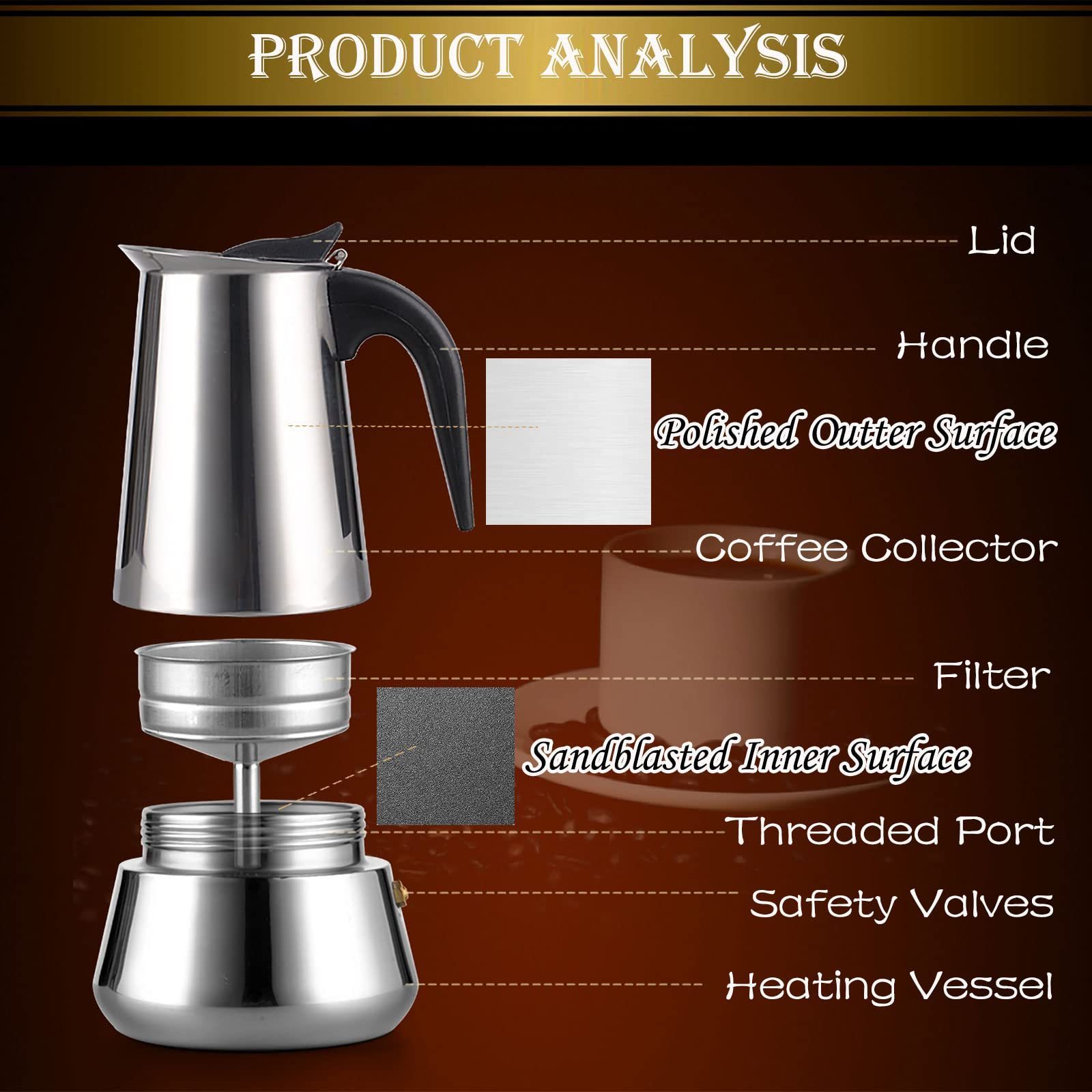 High quality mini stainless steel moka pot coffee maker 2/4/6/9/12 cup 100/200/300/450/600ml silver espresso cafetiere