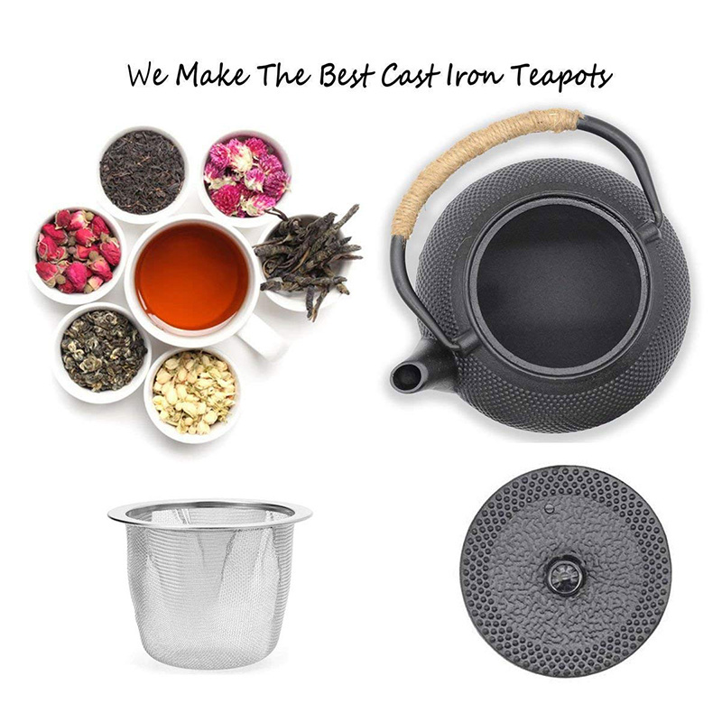 UPORS Cast Iron Teapot 600/800/1200ML Japanese Iron Tea Pot with Stainless Steel Infuser Tea Kettle for Boiling Water Oolong Tea