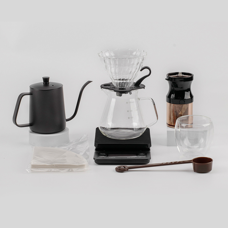 Portable pour over coffee maker kit travel gift bag set with kettle dripper grinder filter paper glass server for camp barista